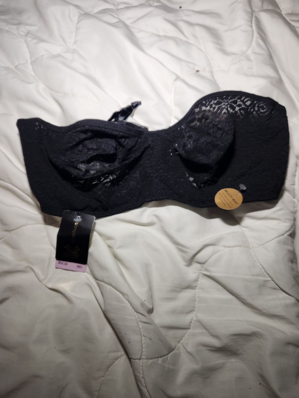 Wacoal Halo Lace Strapless Bra 38D Black Multiway Convertible NWT 854205